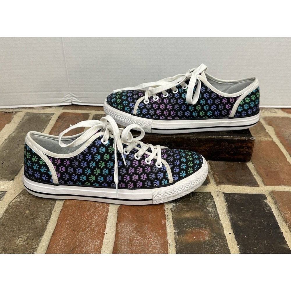 Canvas Paw Print Sneakers Black Green Blue Purple Pink Women's 10 Dog Paws‎